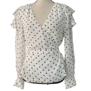 Club Monaco 100% Silk Off White Dotted Blouse Long Sleeve - size XS